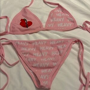 Pink Bikini Set with Heart Graphic